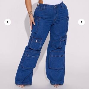 Fashion Nova Women's High Rise Blue Cargo Jeans